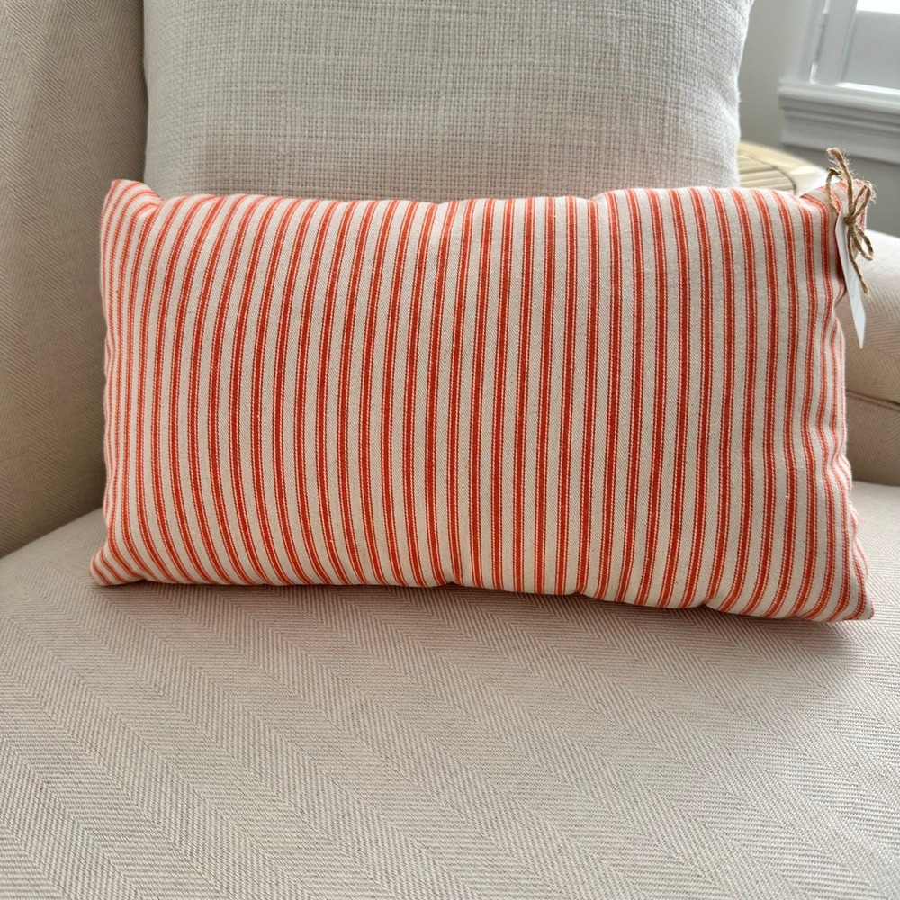 Auburn Orange/White Ticking Stripe Handmade Throw Pillow 10"x16" - Picture 4 of 6